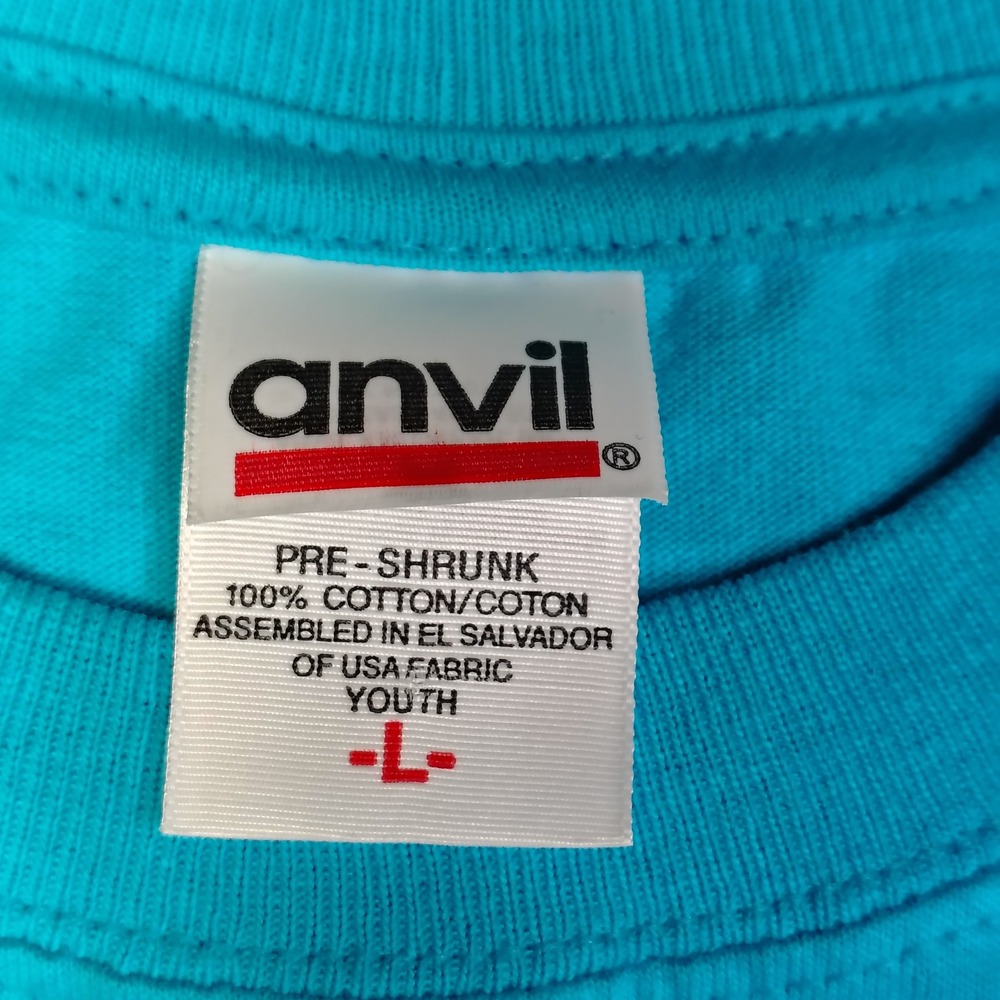 VINTAGE Anvil Dog Facts Graphic T-Shirt Youth Large Turquoise Blue Cotton - Picture 6 of 12
